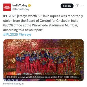 IPL jersey stolen from BCCI office