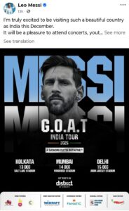 Lionel Messi India Tour Argentine footballer official statement