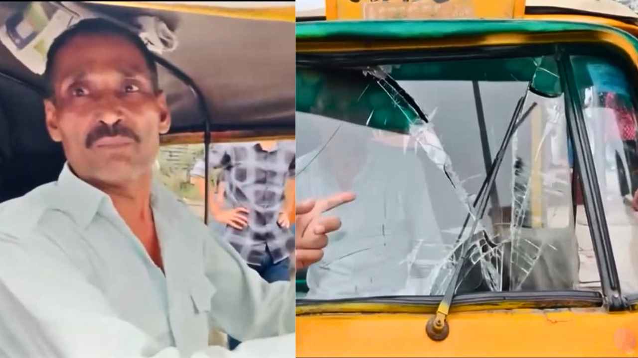 Delhi Protestors Smash Auto Windshield