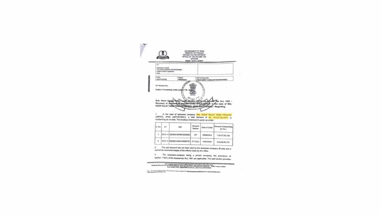 Rs. 975 crore Income Tax notice